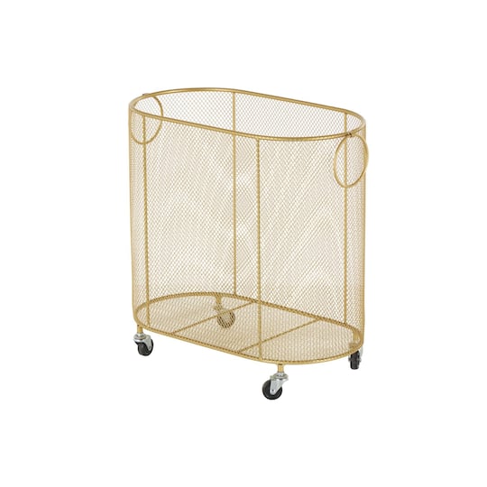 21" Metal Oval Mesh Wire Rolling Laundry Storage Cart with Ring Handles